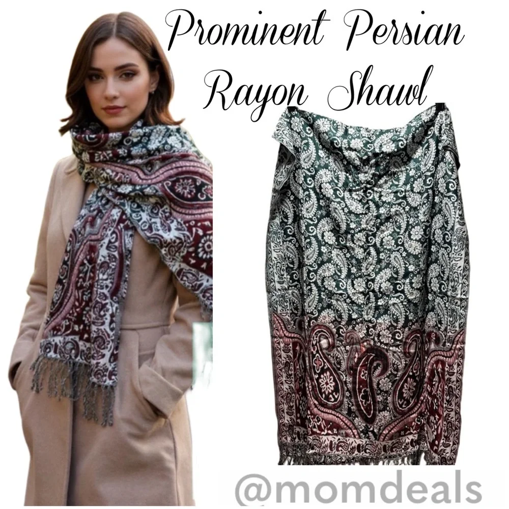 Elegant Shawl in Green & Red Paisley -Versatile Wrap, Scarf, or Veil, Soft Rayon